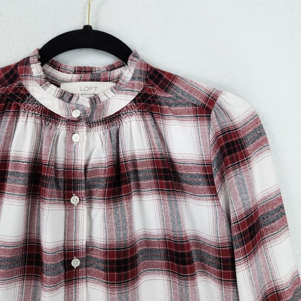 Ann Taylor LOFT Shirt Women Small Red White Plaid Button Down Long Sleeve Casual - Picture 2 of 11